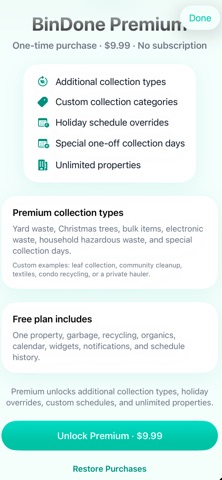 BinDone Collection Tracker screenshot