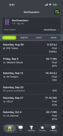 Northwestern Football app screenshot