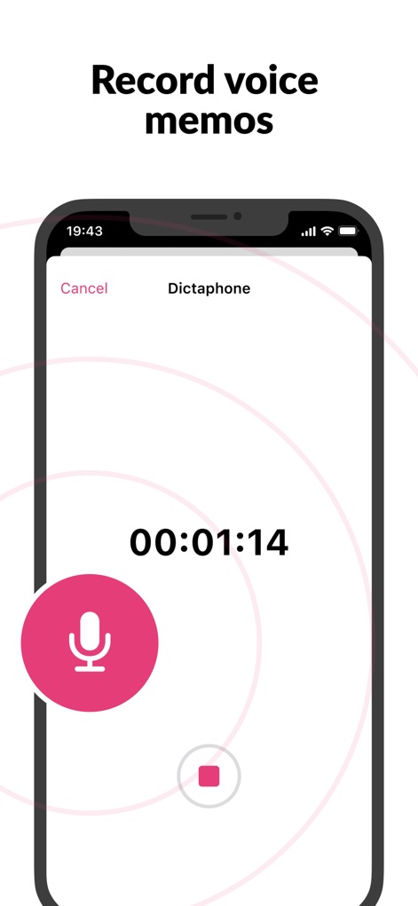 Call Recorder - Cube ACR - This tool enables quick and easy voice memo recording, displaying a prominent "Dictaphone" interface and a large, intuitive record button.