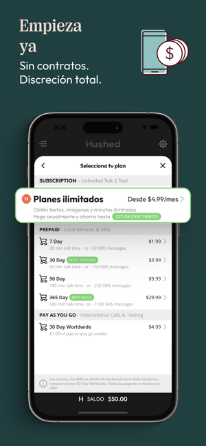 Hushed: US Second Phone Number Screenshot