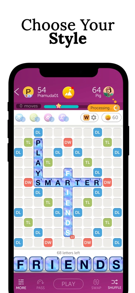 Words With Friends Word Game - Affichez votre personnalité avec les "Tile Styles" exclusifs et utilisez les autocollants pour communiquer avec les adversaires sur le plateau de jeu.