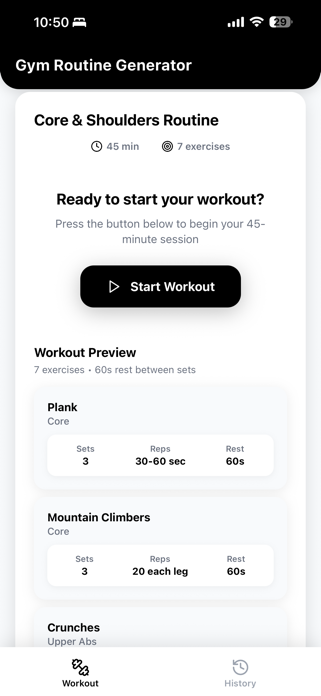 Gym Routine Generator Screenshot 1 of 7