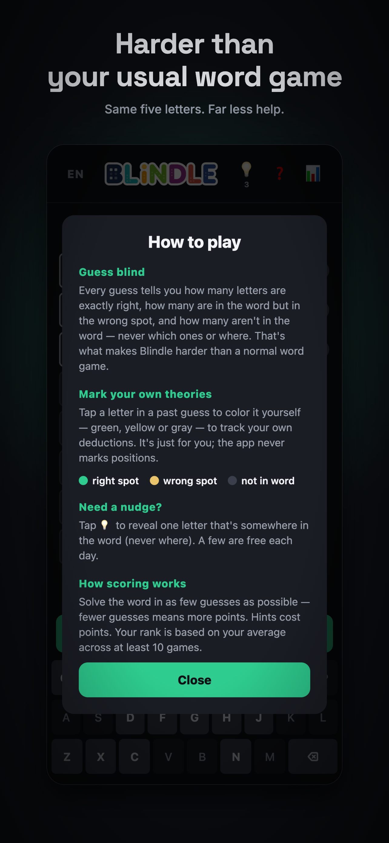 Blindle: Daily Word Puzzle screenshot 2