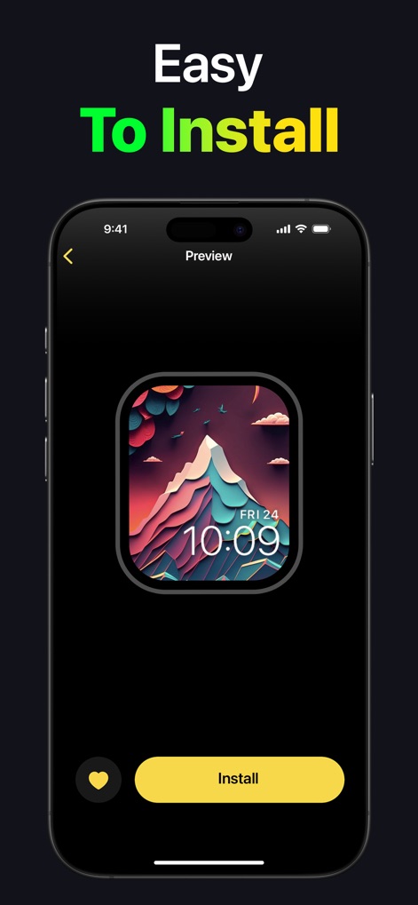 Watch Faces - WatchLab - The app offers a straightforward preview screen, allowing users to visualize their chosen watch face before a simple, tap-to-install process.