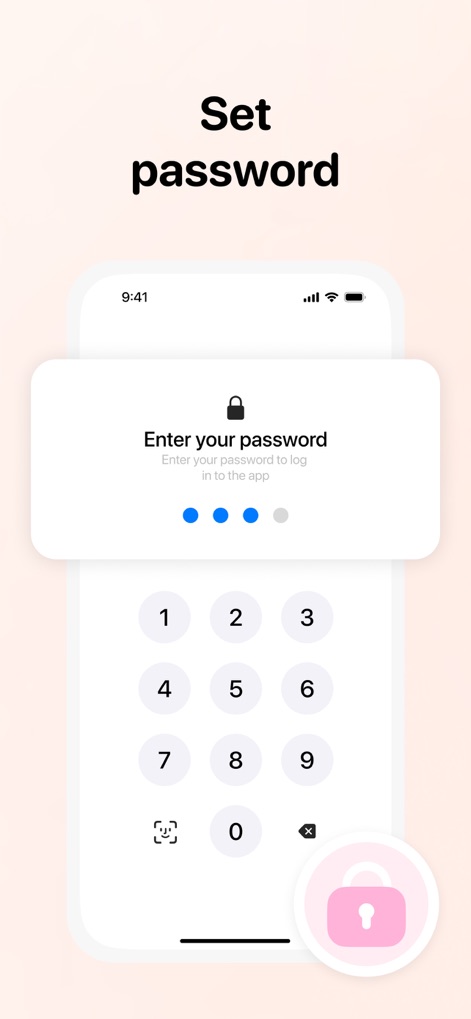 Secret Diary with Lock - Muse - Der Screenshot demonstriert die Passwort-Einrichtung mit einem sicheren Eingabefeld und einer numerischen Tastatur, um die robusten Datenschutzfunktionen der App zu gewährleisten.