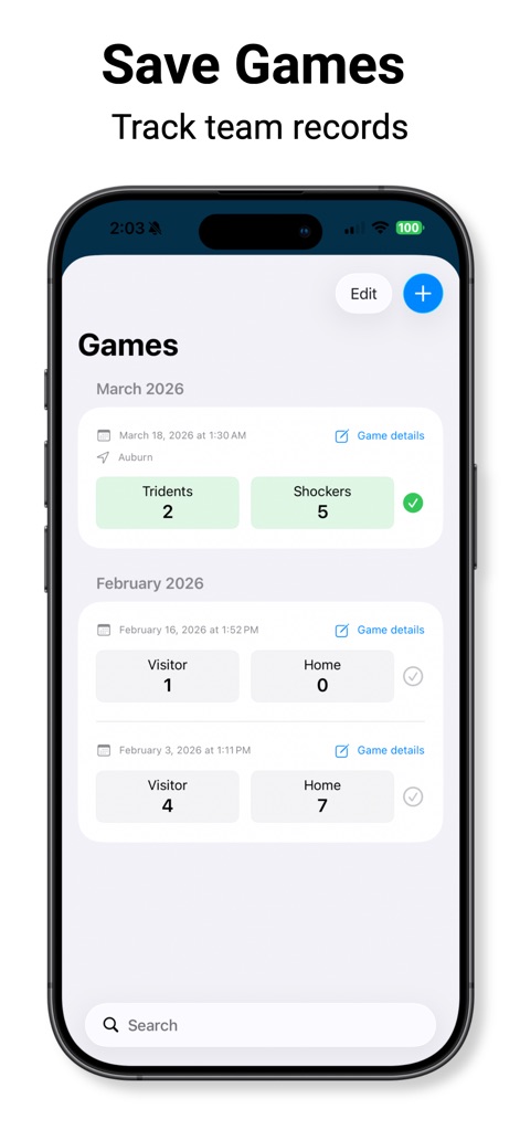 Pitch Counter & Radar Gun - This tool allows users to save and review historical game results, tracking team scores and game details over time.