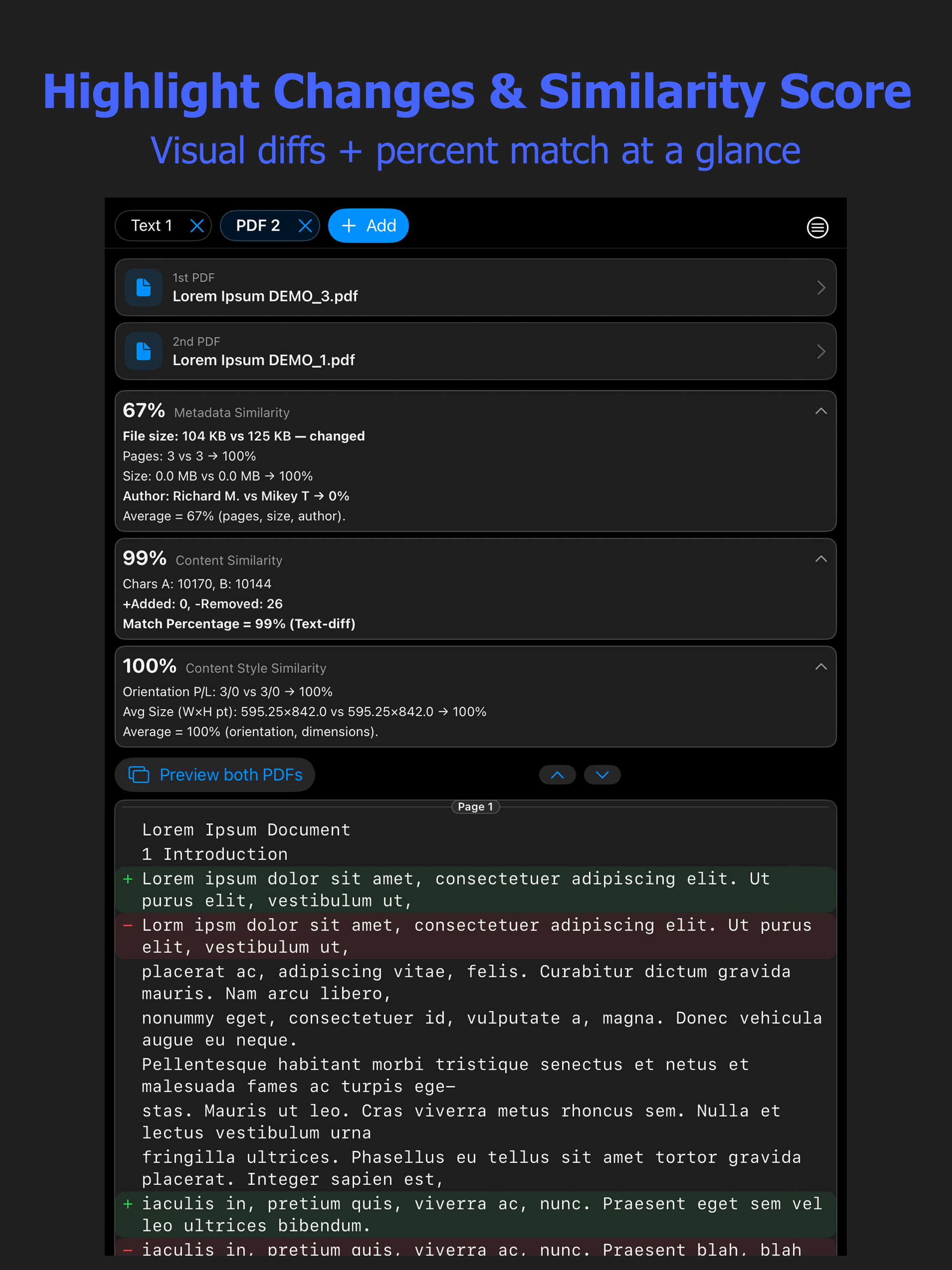 Compare PDF and Text