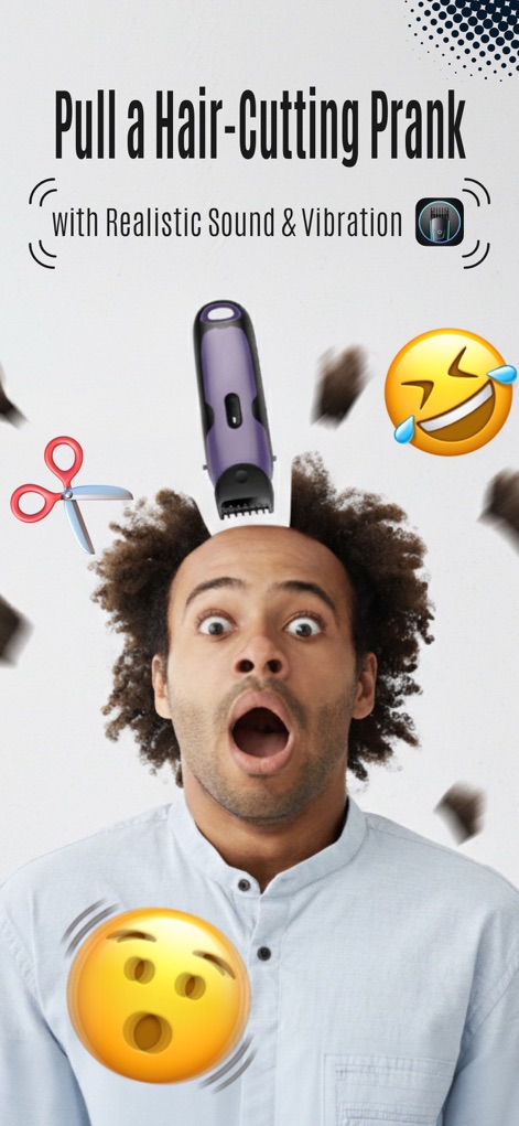 Hair Clippers & Razor Prank! - Il visual cattura il momento di sorpresa con l'espressione sbalordita della persona e gli elementi dinamici come il rasoio viola e i ciuffi di capelli sparsi che cadono.