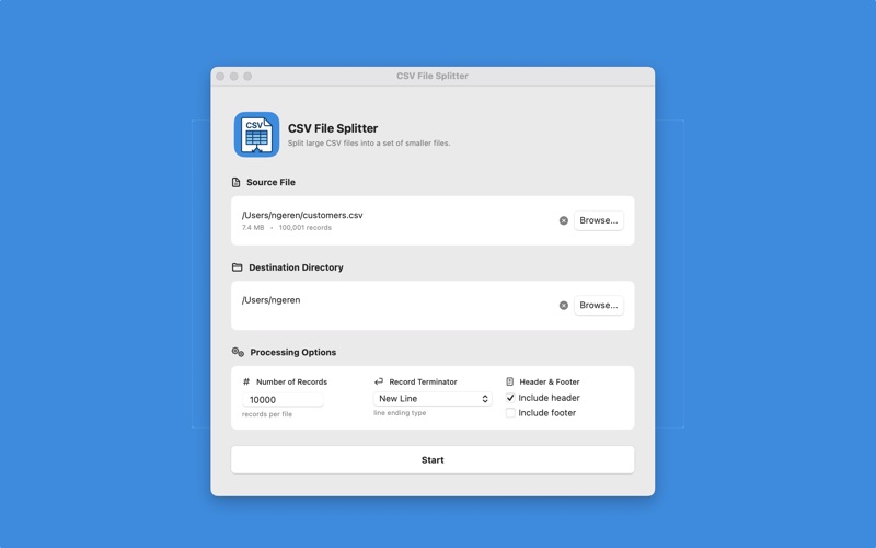 CSV File Splitter screenshot