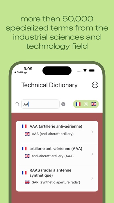 Bilingual technical dictionary Screenshot