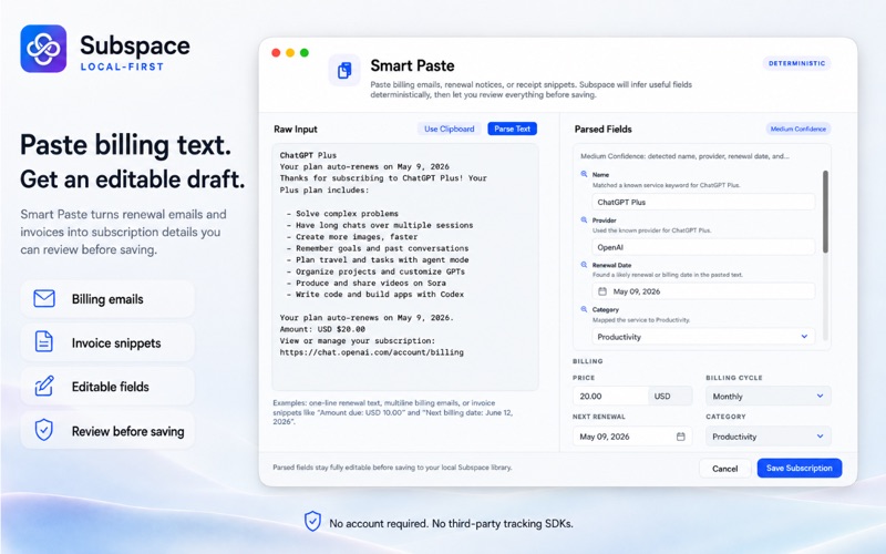 Subspace Subscription Tracker screenshot