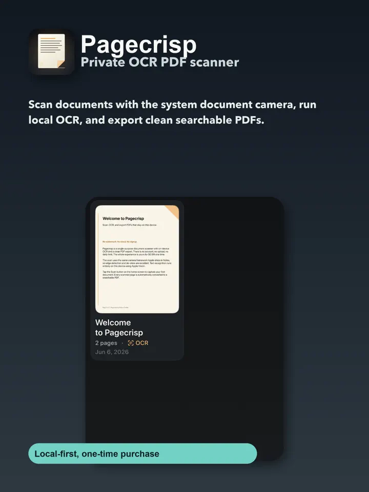 Pagecrisp iPad Pro 12.9" screenshot 3: Private OCR PDF scanner