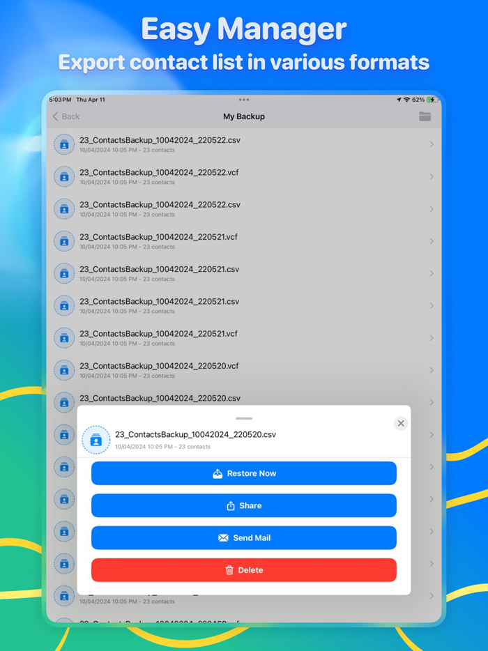 Contacts Backup. Restore.Clean
