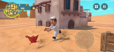 Amer: The Chase Hit and Run - Experience the game's unique missions as Amer playfully chases a chicken, highlighting the dynamic character animations and the interactive desert landscape.