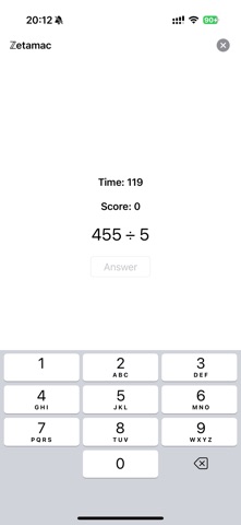 Zetamac Arithmetic Practice screenshot
