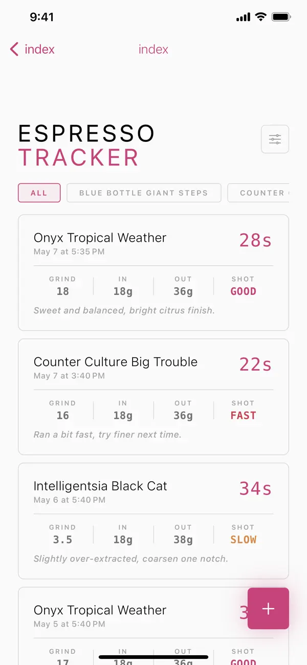 Screenshot #1 pour Espresso Tracker (e3f7ed)