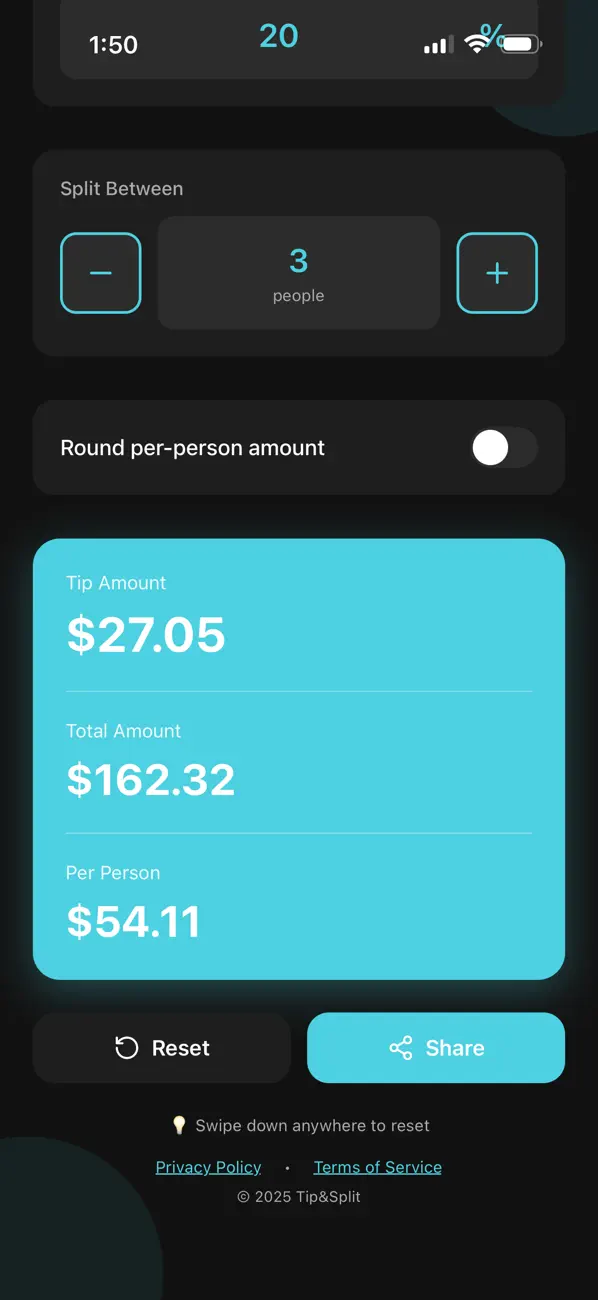 Screenshot #3 pour Fast Tip & Split Calculator
