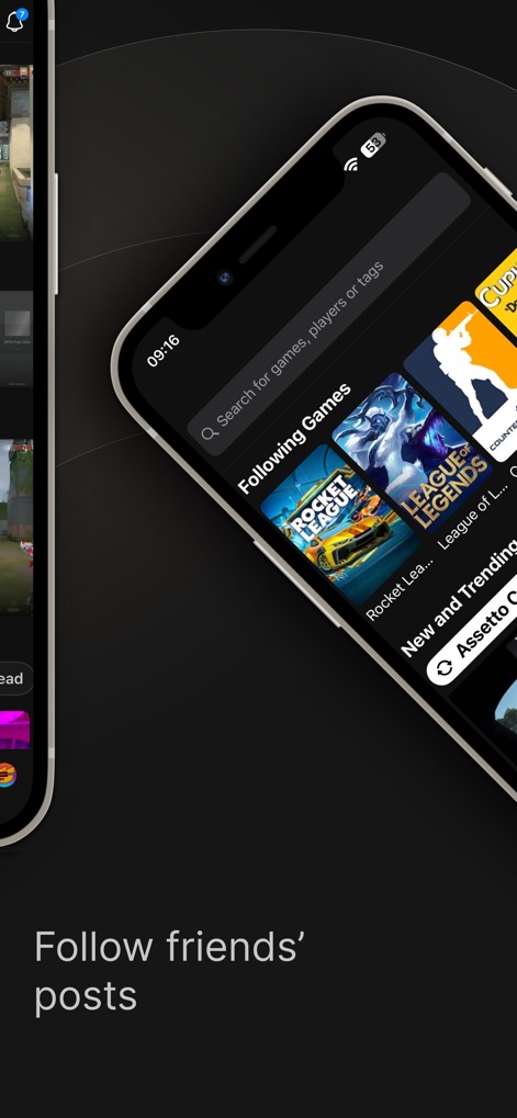 Medal - Game Clipping - This tool allows users to follow friends' activity and discover new content through a comprehensive search bar and dedicated 'Following Games' section.