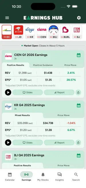 Earnings Hub and Calendar screenshot 2
