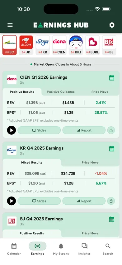 Earnings Hub and Calendar screenshot 2