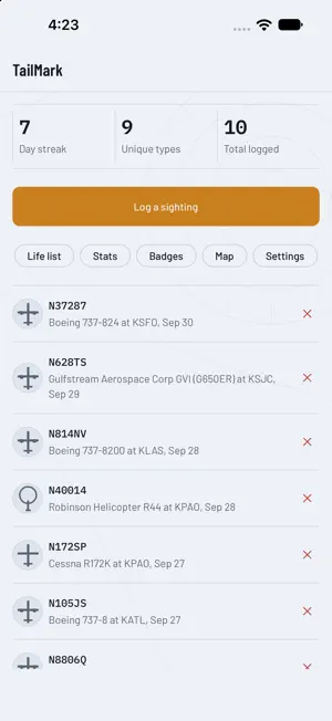 TailMark: Plane Spotting Log screenshot 2