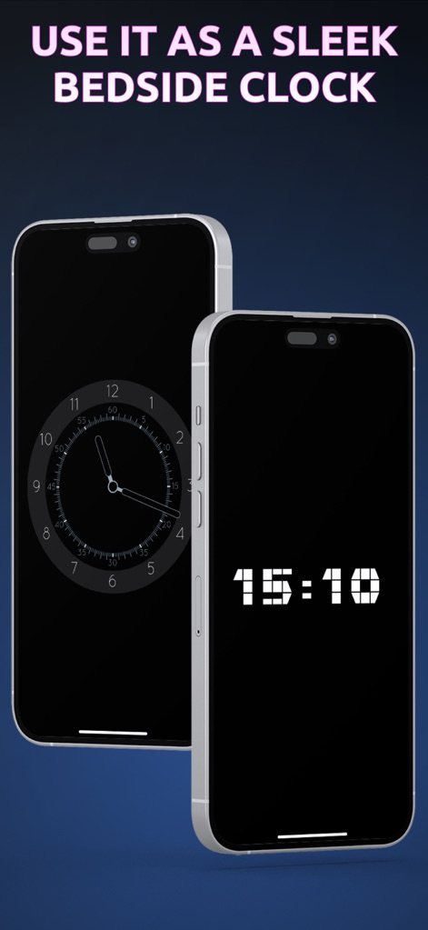 Alarm Clock App: myAlarm Clock - The app transforms devices into elegant bedside clocks, offering both analog and digital display options for minimal light disturbance.
