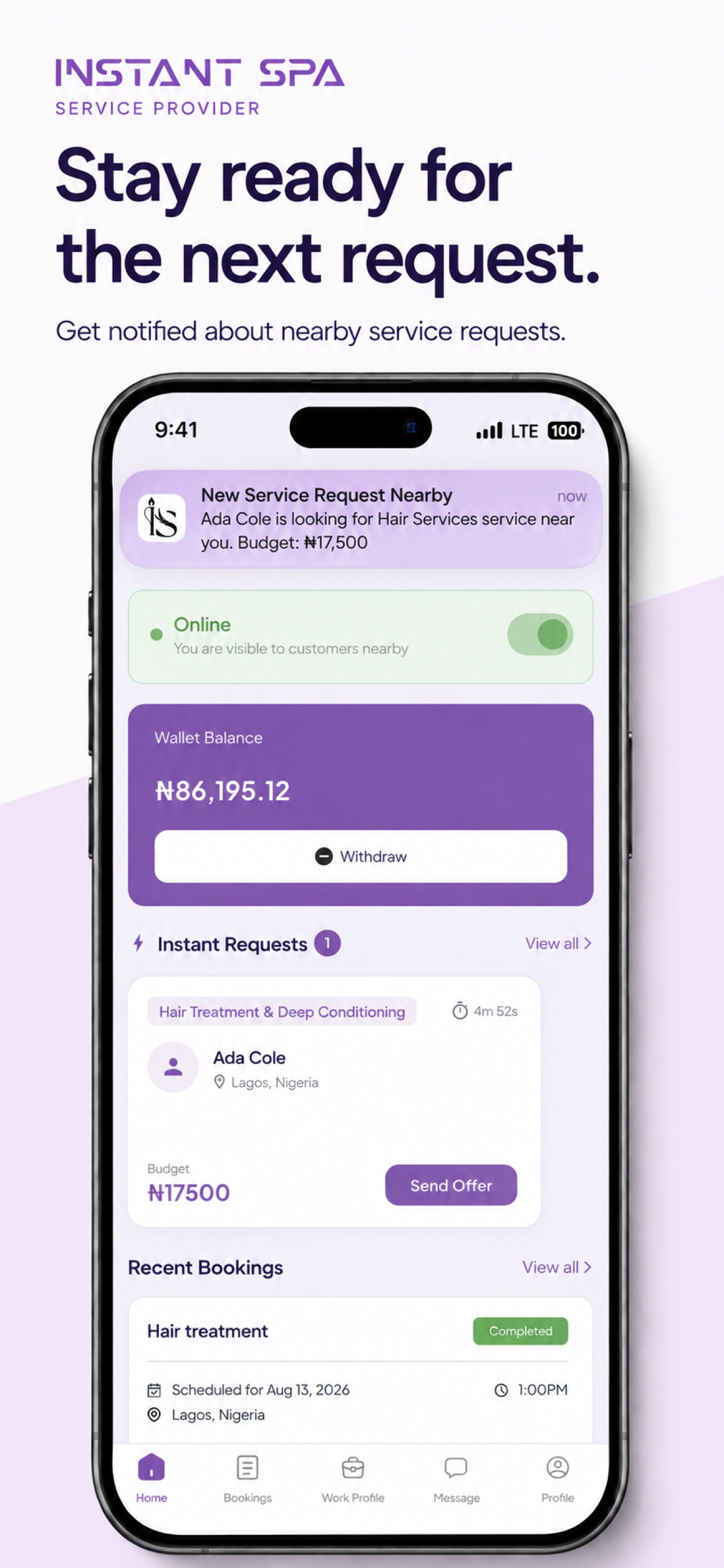Screenshot 1 of Instant Spa - Service Provider