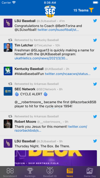 SEC Baseball Screenshot