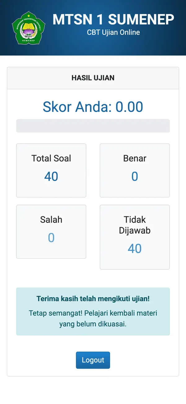 Screenshot #1 pour Exam MTSN 1 SUMENEP