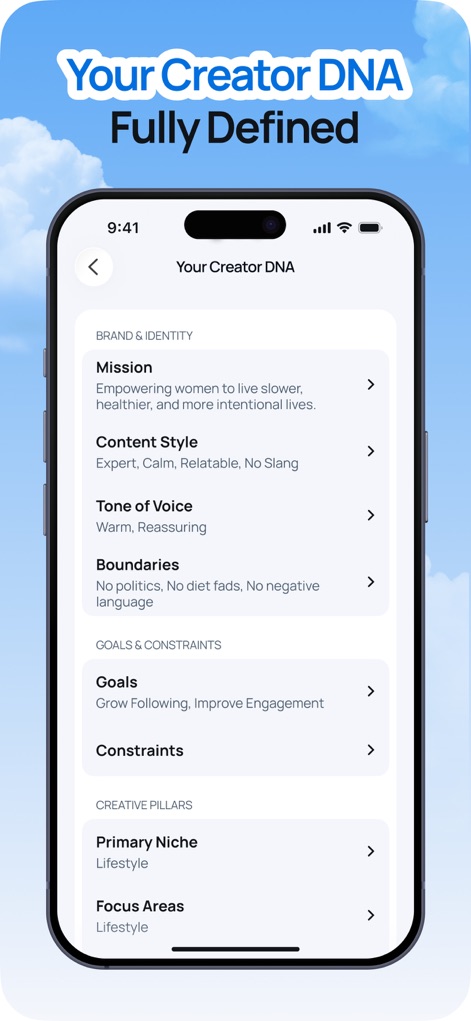 Trendy Profile Tracker & Boost - 사용자는 자신의 '브랜드 및 정체성' 영역에서 미션, 콘텐츠 스타일, 어조를 명확히 정의할 수 있으며, '목표 및 제약 조건' 섹션에서 구체적인 성장 목표와 한계를 설정하여 전략을 맞춤화할 수 있습니다.
