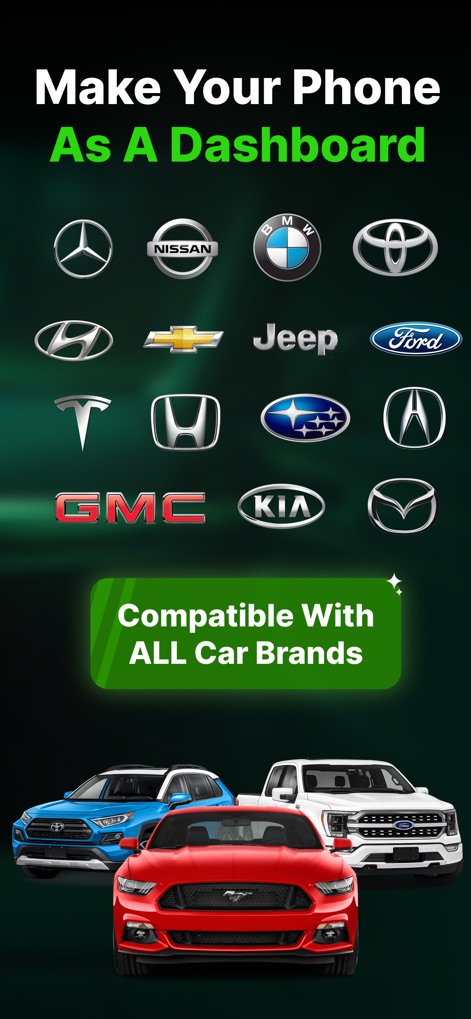 Car Play Connect: Sync My Auto - This tool emphasizes its universal compatibility by showcasing logos of a wide array of car brands, illustrating how it transforms any phone into a smart dashboard for diverse vehicle models.