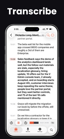 Dictanta: AI Meeting Recorder iPhone screenshot