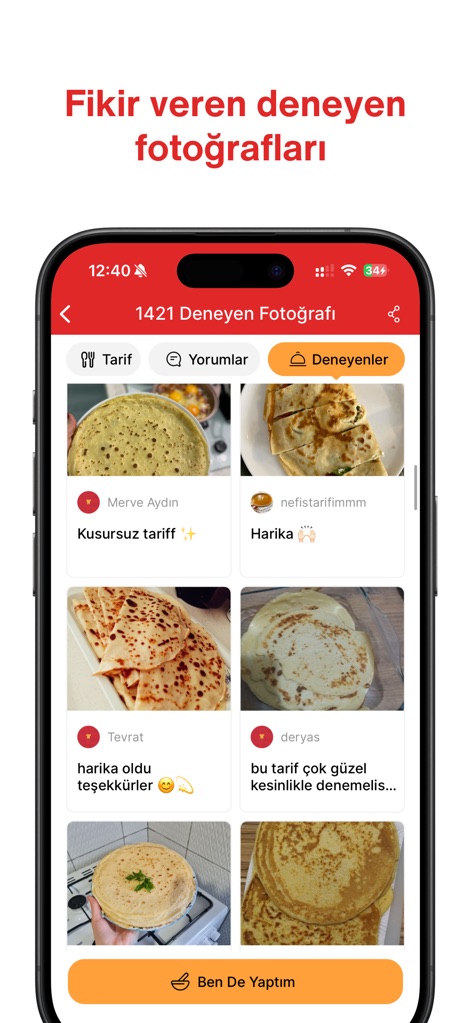Nefis Yemek Tarifleri - La section "Photos des testeurs" met en lumière les créations des membres, offrant des visuels inspirants et des témoignages authentiques sur les recettes.