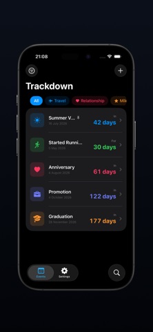 Trackdown: Days Counter iPhone screenshot