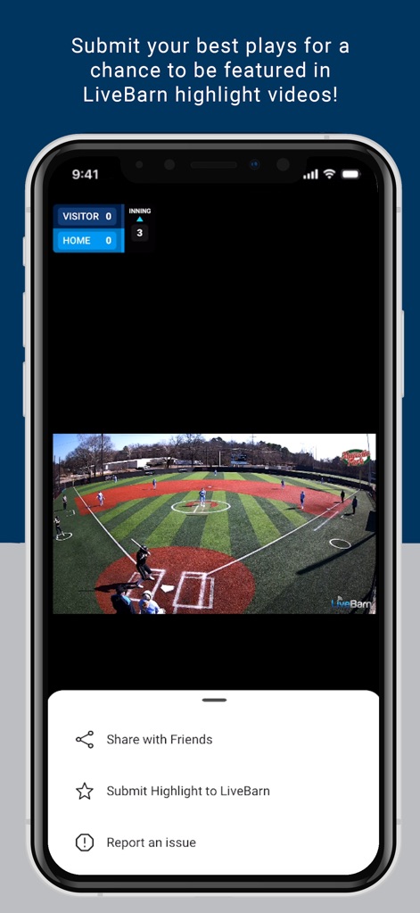 LiveBarn - Athletes and coaches can utilize the integrated scoreboard for game context and easily submit their best plays via the 'Submit Highlight to LiveBarn' feature.