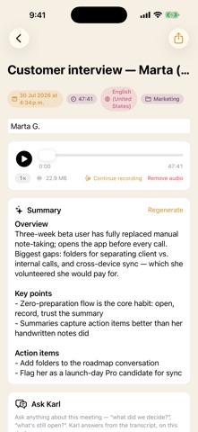 Karl: Voice Meeting Notes Pro Screenshot 3 of 3