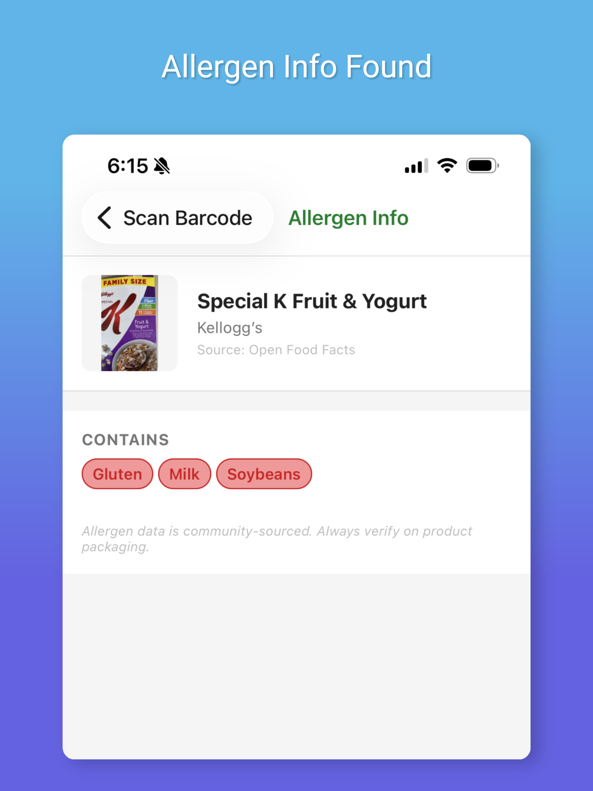AllergyBuster: allergy scanner