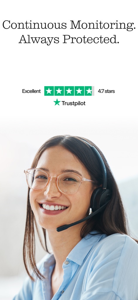 Aura: Security & Protection - Discover Aura's commitment to "Continuous Monitoring. Always Protected." as evidenced by its high 4.7-star Trustpilot rating and dedicated support.
