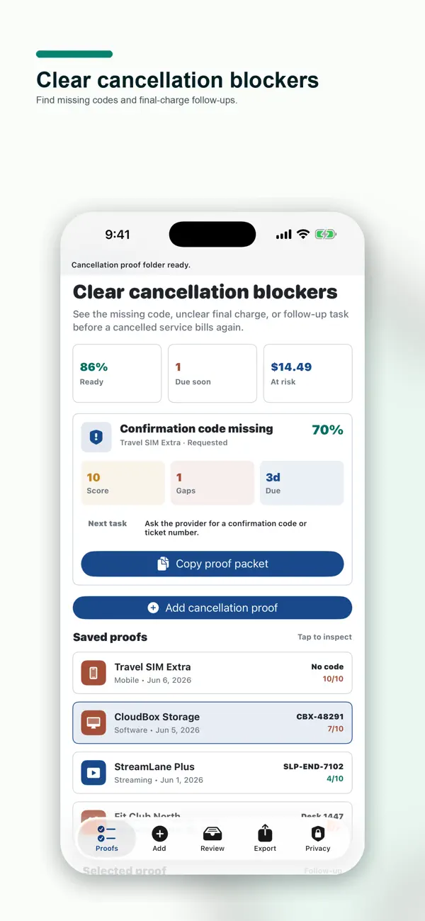 Screenshot #1 pour Cancellation Proof Folder