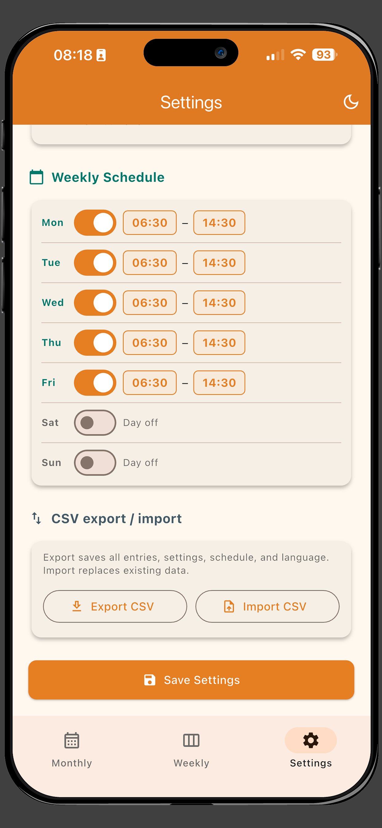 Kitchen Work Hours screenshot 2