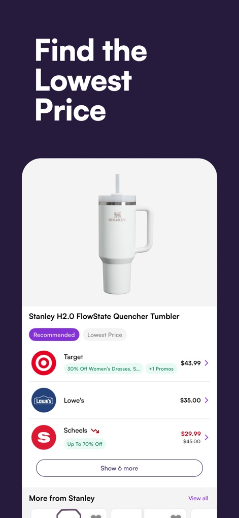 Sezzle: Buy Now, Pay Later - This tool helps users "Find the Lowest Price" for desired products by displaying comparative offers from various retailers like "Target" and "Lowe's."