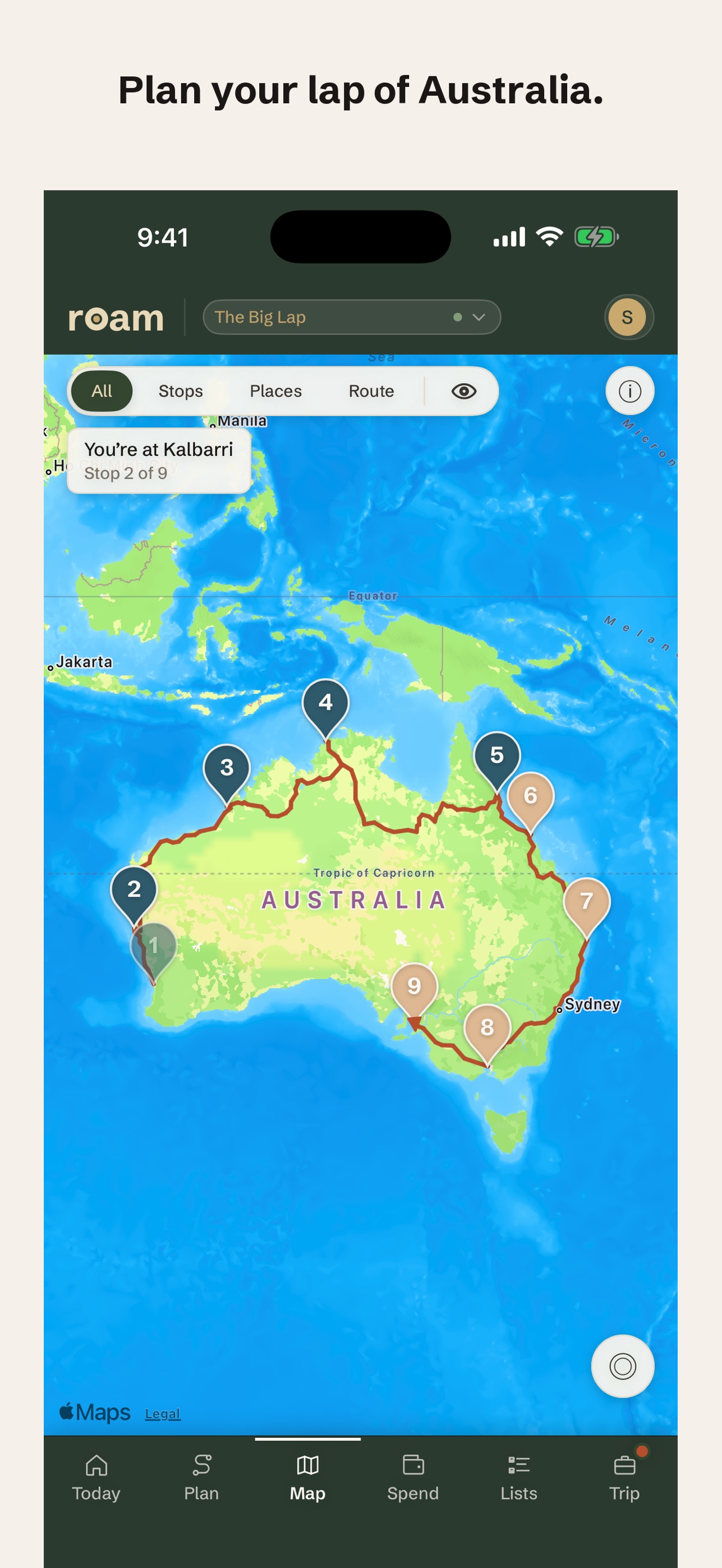 Screenshot 1 of Roam: Road Trip Planner