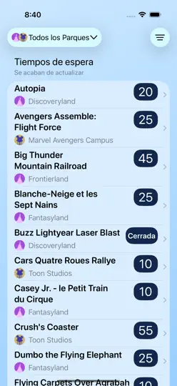 Captura de pantalla de Tiempos: Disneyland Paris en iPhone 1