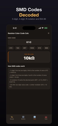 Resistor Color Code Calc + iPhone screenshot