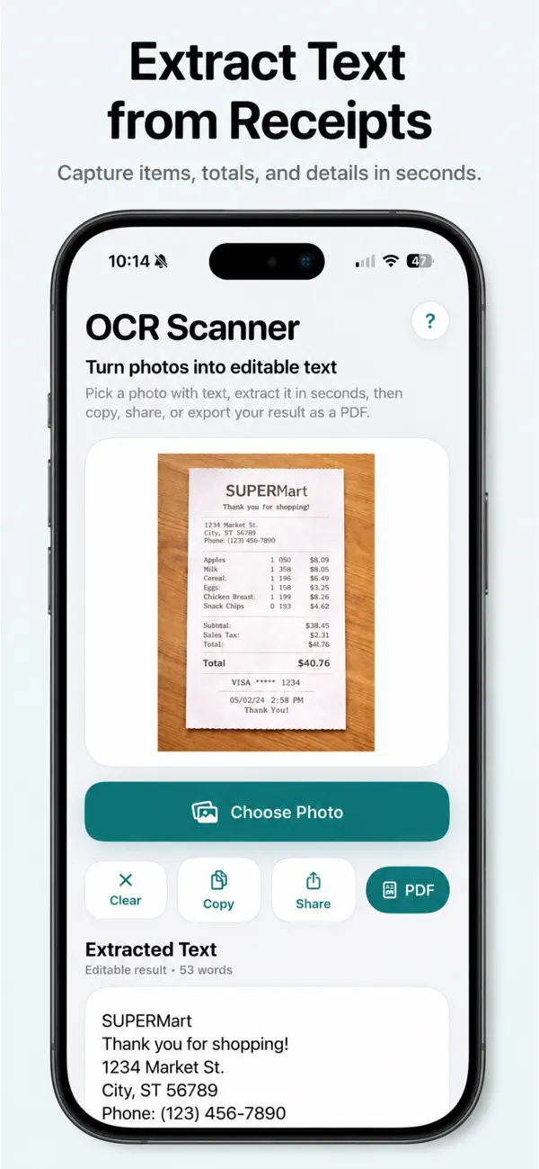 Screenshot #1 pour OCR Scanner - Photo to Text