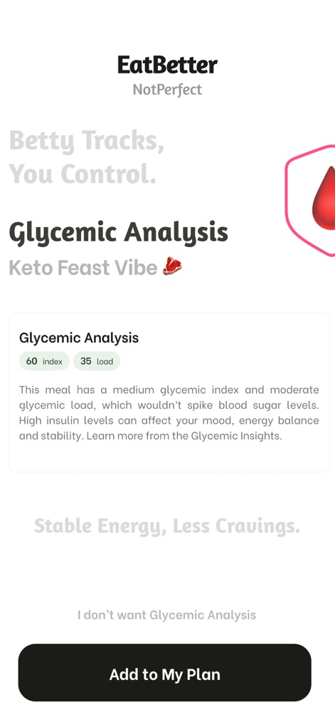 EatBetter: AI Food Journal - This functionality offers detailed glycemic analysis, providing insights into index and load values to help users manage blood sugar levels.