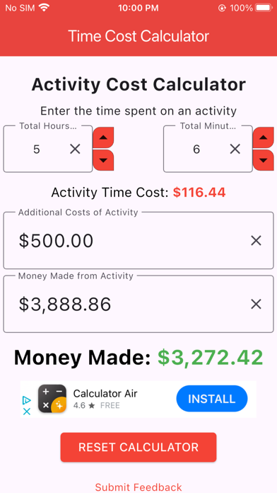 Time Cost Calculator Screenshot