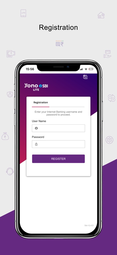 Yono Lite SBI - Users can initiate their registration by entering their internet banking username and password on this dedicated form.