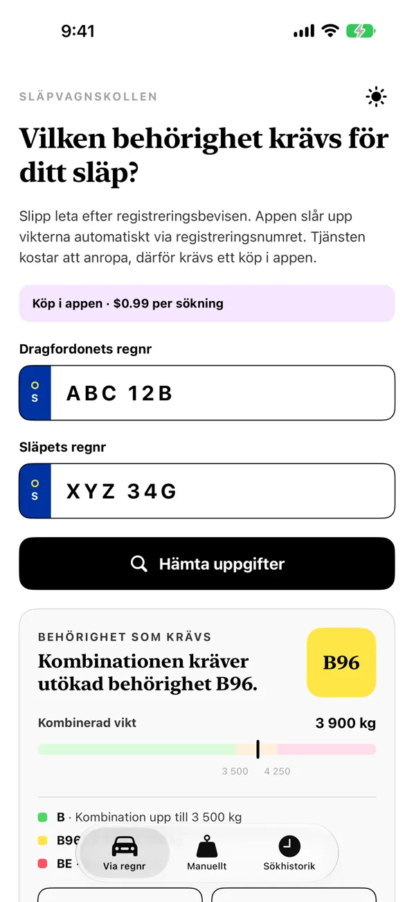 Screenshot #1 pour Släpvagnskollen