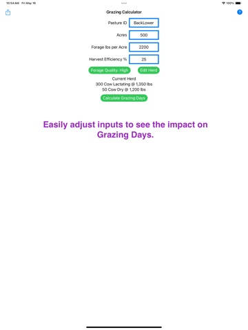 Cattle Grazing Calculator iPad screenshot
